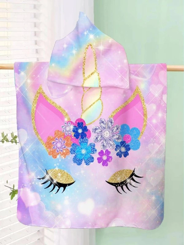 Ultra-Fine Fiber 250GSM Super Soft Absorbent Cartoon Print Children Bathrobe, Creative Cartoon Mermaid Series Print, Hooded Bathrobe Cape, Absorbent, Quick-Drying, Indoor And Outdoor Wearable Bath Towel, Can Be Given As Gift 1PC Multicolor