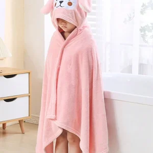 1pc Soft & Super Absorbent Baby Hooded Bath Towel, Suitable For Newborns, Infants, Toddlers, Boys And Girls, Essential Item, With Cute Design, Can Also Be Used As A Newborn Blanket Pink